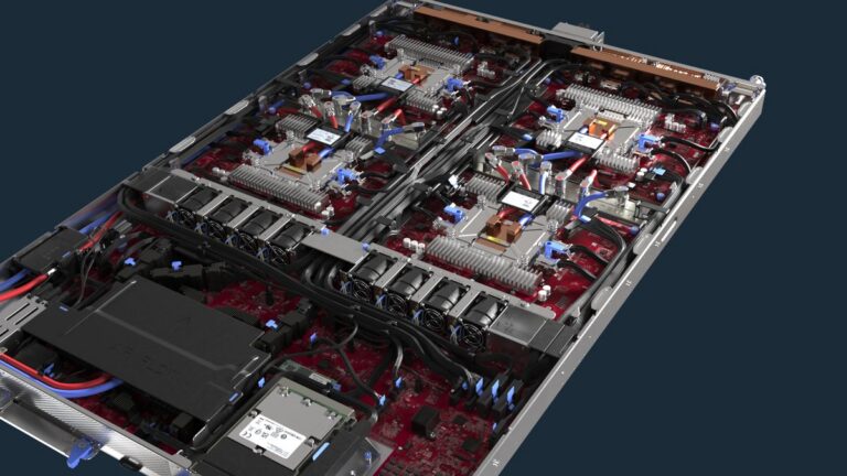 Microsoft render of the Azure Maia 300 chip, server and rack