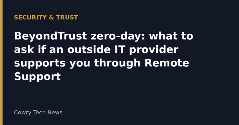 Cowry Tech News text card: Security and Trust, BeyondTrust zero-day