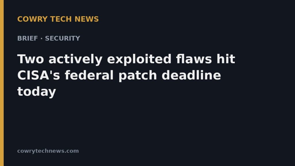 Cowry Tech News text card: Brief · Security: Two actively exploited flaws hit CISA's federal patch deadline today