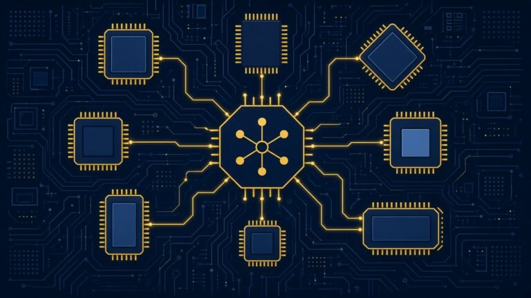 AI-generated illustration: unbranded chips of different types linked to one central node