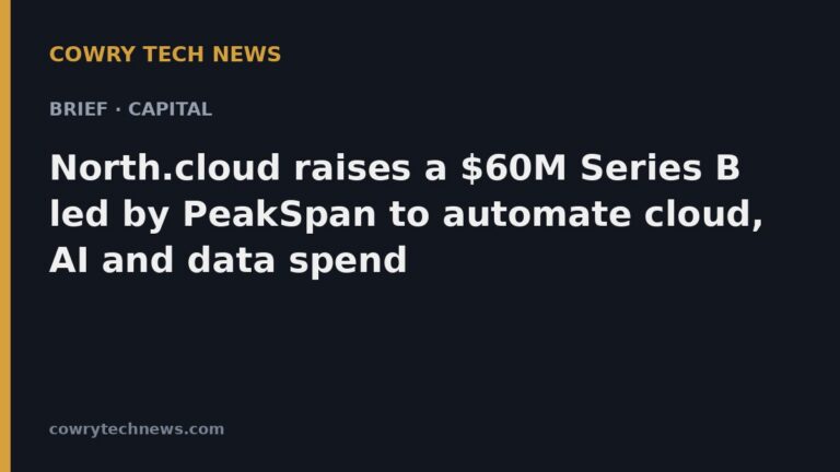 Cowry Tech News text card: Brief · Capital: North.cloud raises a $60M Series B led by PeakSpan to automate cloud, AI and data spend